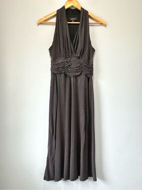 Jones & Co Black & White Polka Dot Halter Dress Ruched Waist